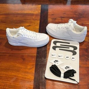 Nike Air Force 1 with detachable swoosh logo, tongue logo, and back logo,
